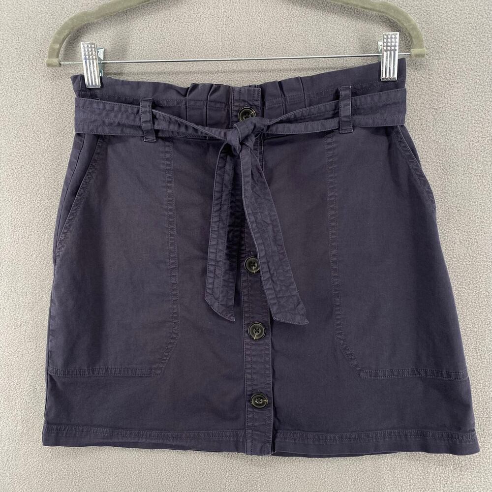 Abercrombie Fitch Button Down Tie Waist Mini Skirt Womens M Blue Cotton Blend
